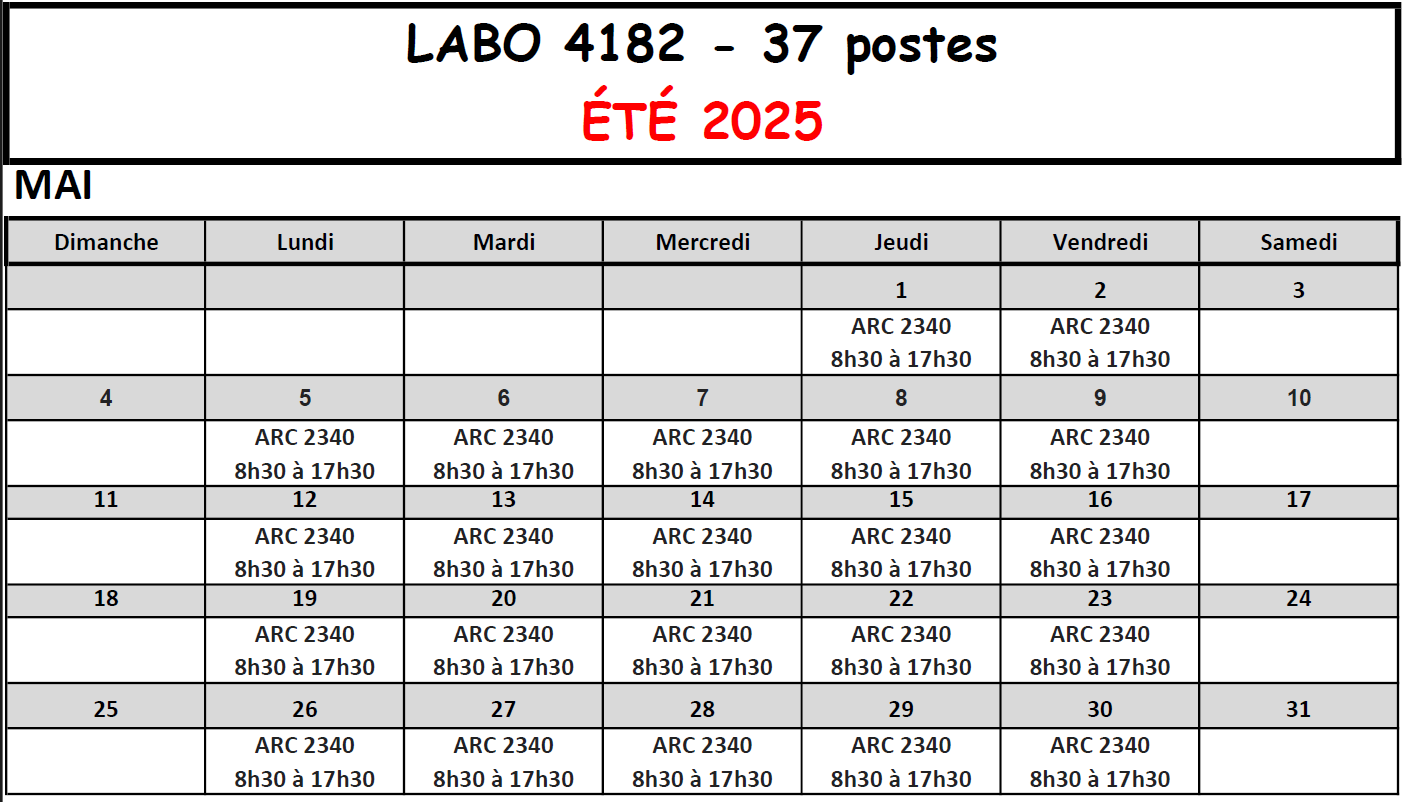 Horaire labo 4182